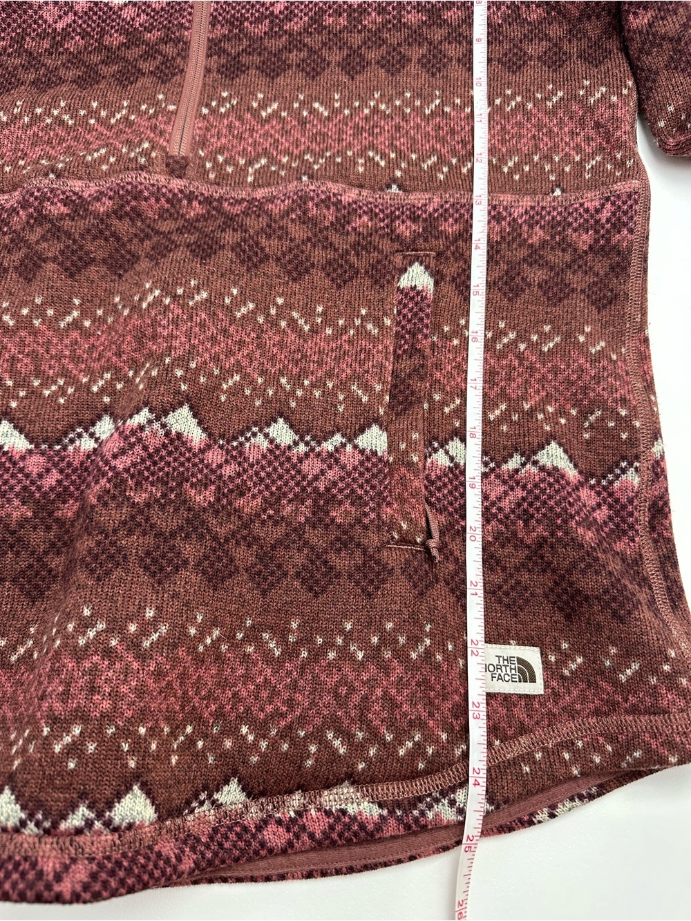 The North Face Women's Maroon Patterned Half-Zip Hoodie Fleece Sweater - Picture 6 of 10